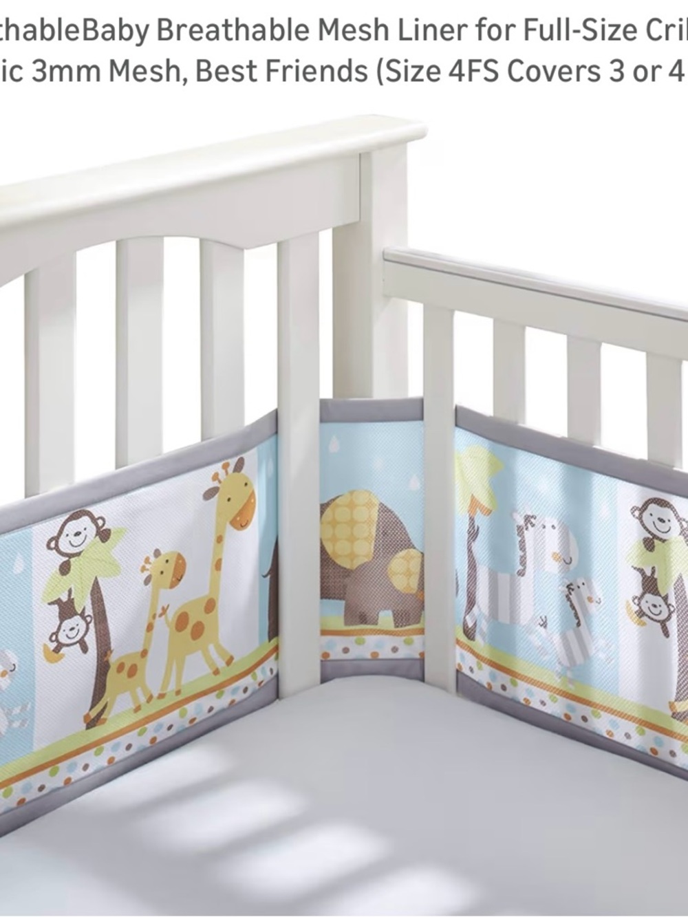 Breathable Mesh Crib Liner in Light Blue Safari Print - Best Friends